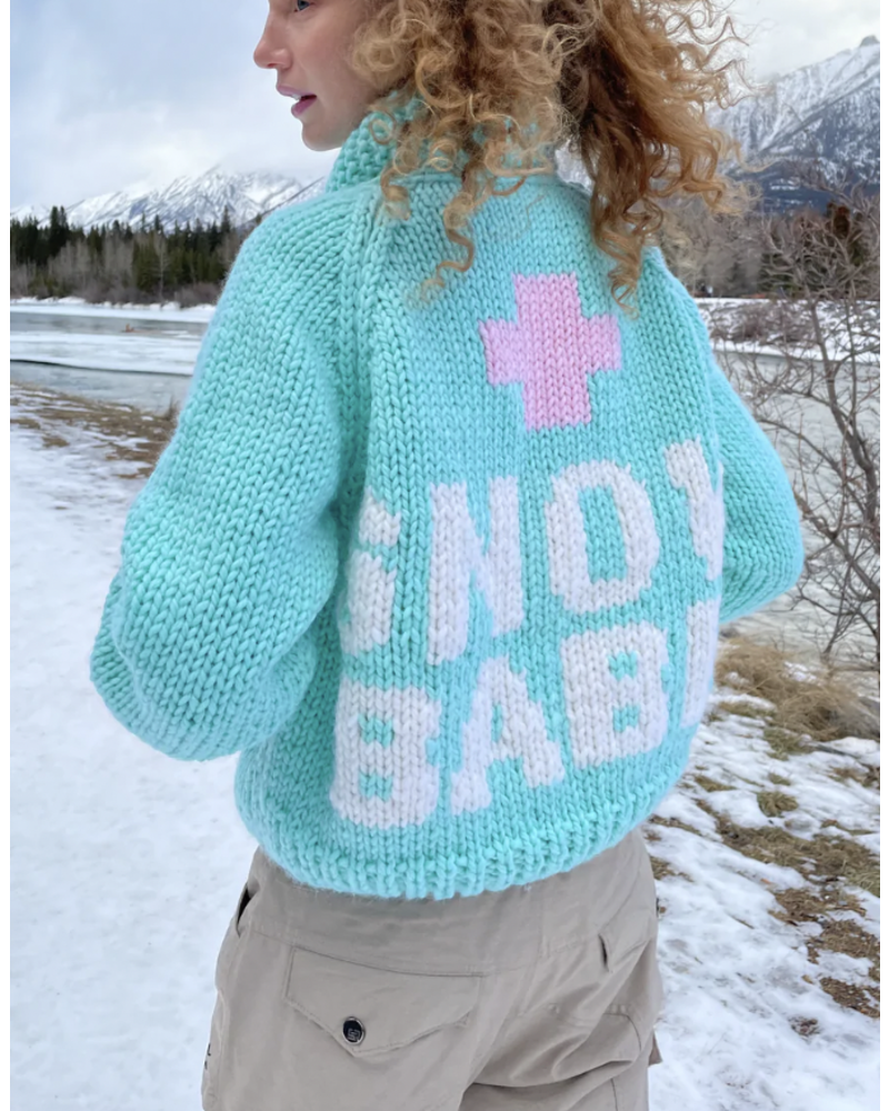 GOGO Classic Short “Snow Babe” Wool Cardi - Mint/White