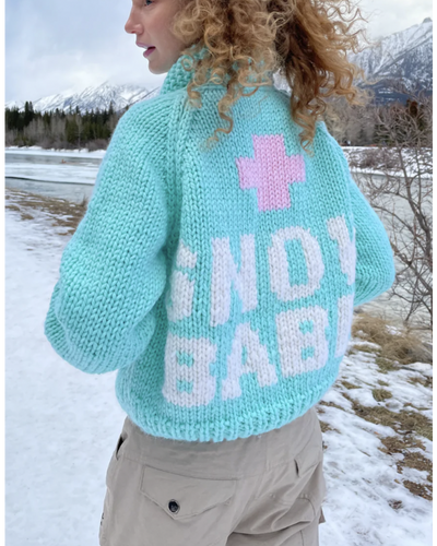 GOGO Classic Short “Snow Babe” Wool Cardi - Mint/White