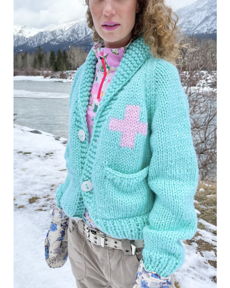 GOGO Classic Short “Snow Babe” Wool Cardi - Mint/White