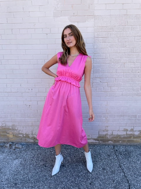 Stark Solid Ginny Dress - Bright Pink