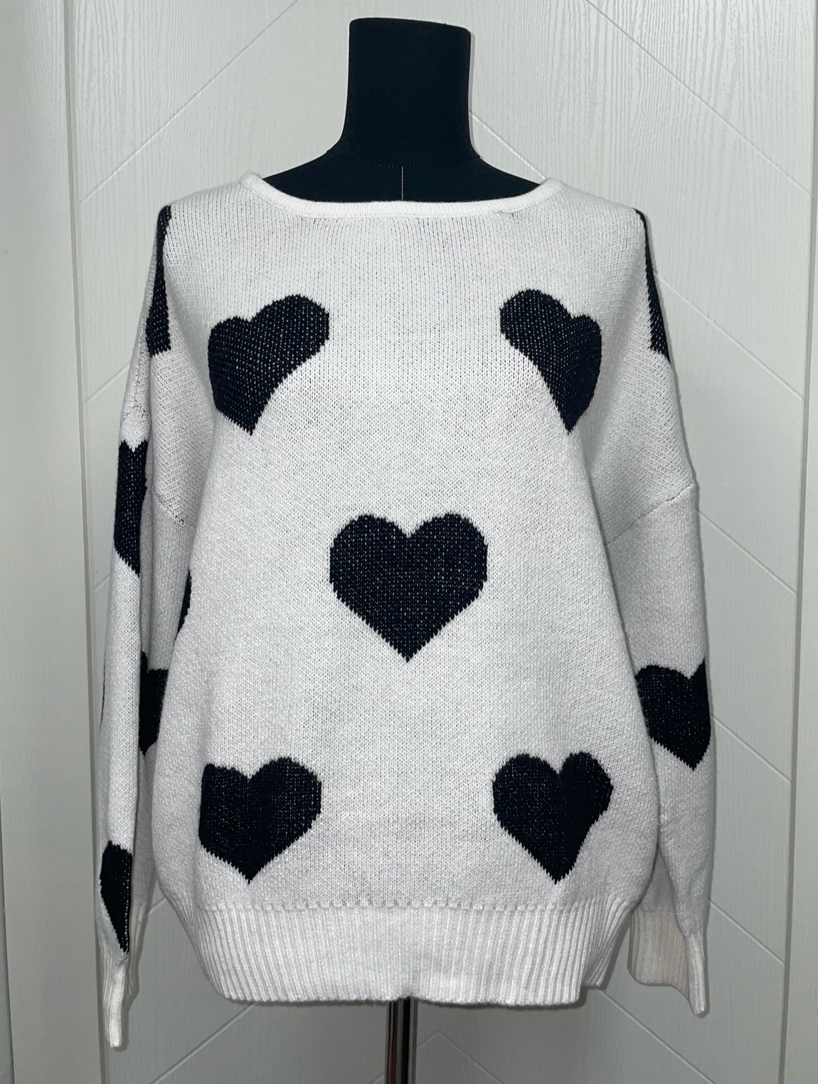 The Pink Door White Sweater w/ Black Heart Detail