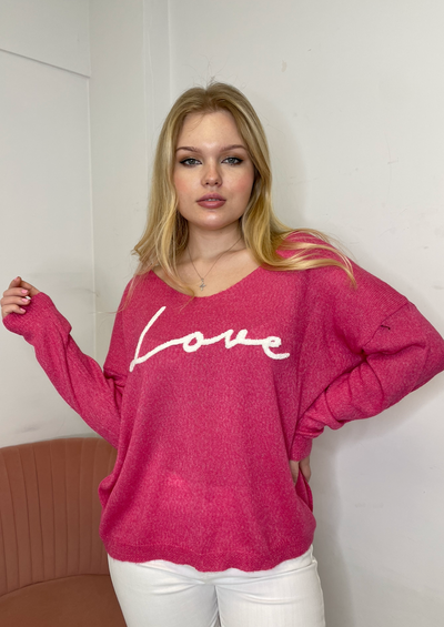 ELAN  V-neck Love Sweater - Pink