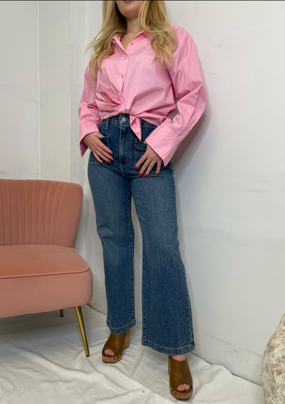 The Pink Door Patch Pocket Wide Leg Denim