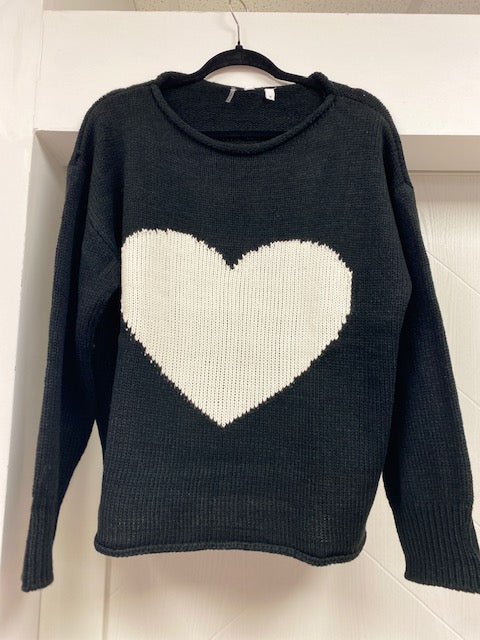 ELAN Fun Heart Knitted Sweater - Black