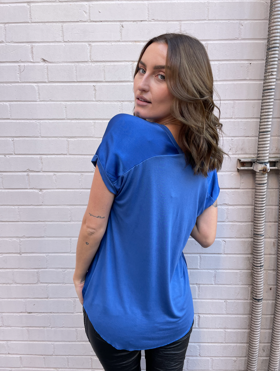 MINI Silky V Neck Top - Royal