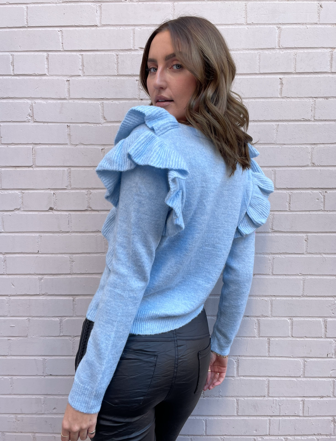 The Pink Door Ruffle Cardi - Blue