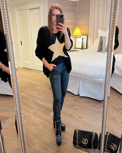 The Pink Door Black Sweater w/ Gold Star