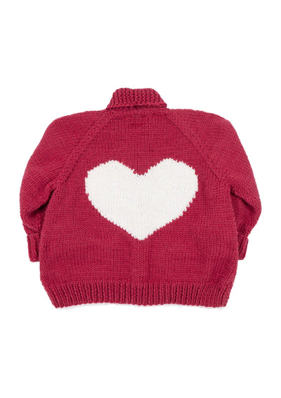 GOGO Classic Short Heart Wool Cardi - Red/White