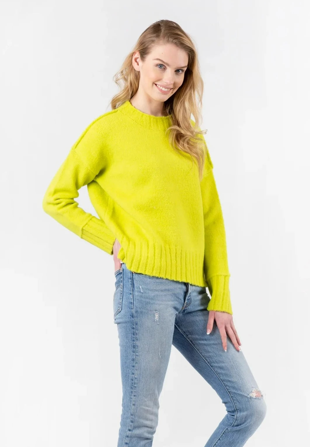 Lyla & Luxe Ribbed Cuff Sweater - Bright Lime