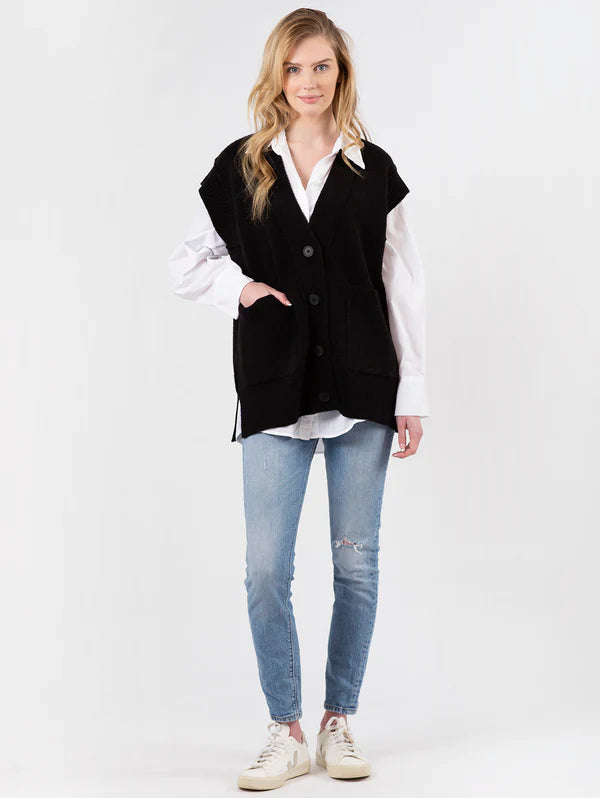 Lyla & Luxe Button Up Vest - Black