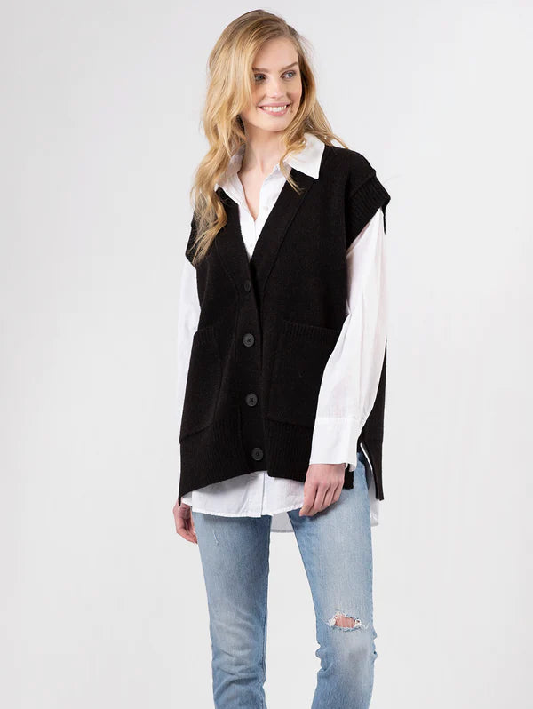 Lyla & Luxe Button Up Vest - Black