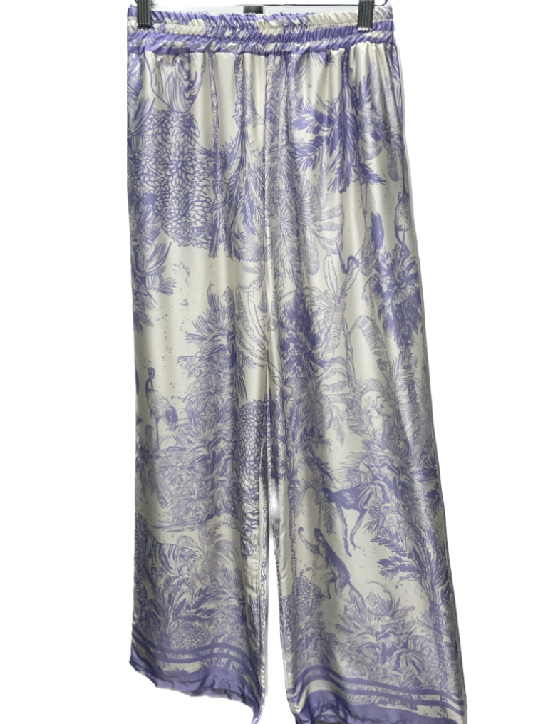 The Pink Door Silky Tropical Print Pant - Purple