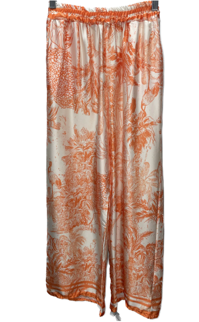 The Pink Door Silky Tropical Print Pant - Orange