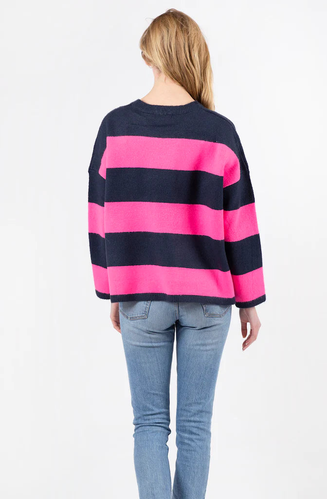 Lyla & Luxe Wide Stripe Sweater - Navy/Hot Pink