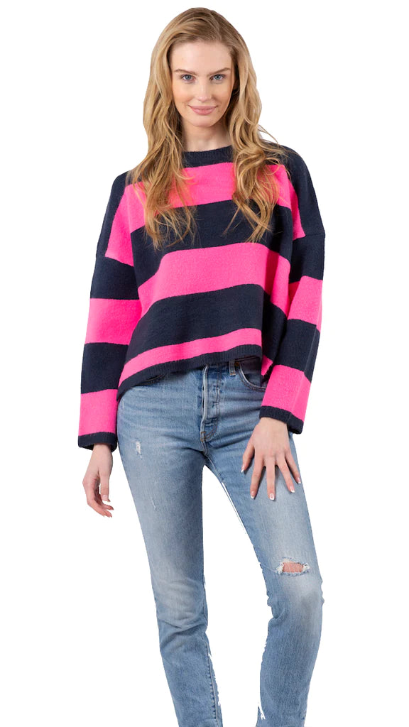 Lyla & Luxe Wide Stripe Sweater - Navy/Hot Pink