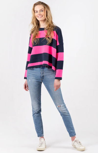 Lyla & Luxe Wide Stripe Sweater - Navy/Hot Pink