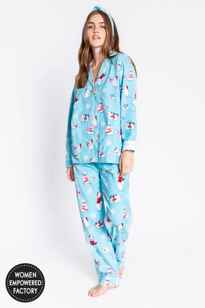 PJ Salvage Flannels Bear PJ Set - Aqua