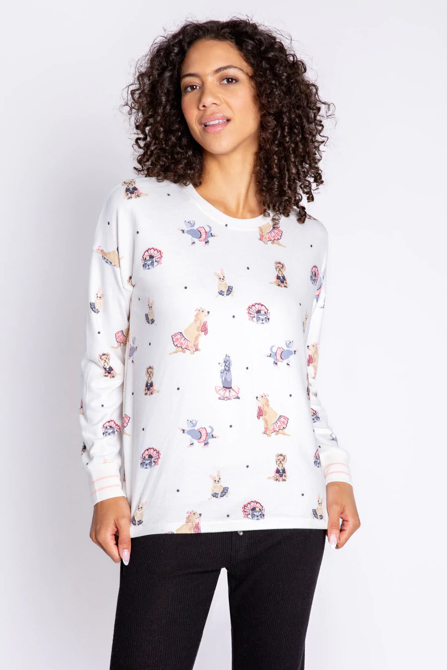 PJ Salvage Let’s Dance Dogs L/S Top - Ivory