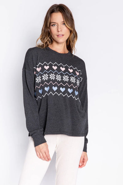 PJ Salvage Summit View Fairisle L/S Top - Heather Slate