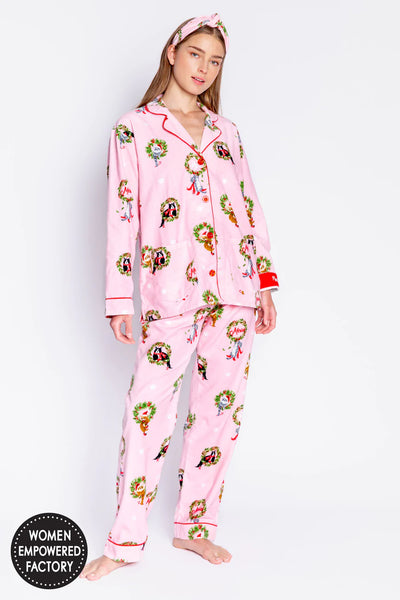 PJ Salvage Flannel Cats Pj Set - Blush