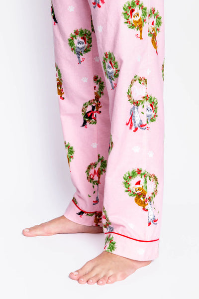 PJ Salvage Flannel Cats Pj Set - Blush