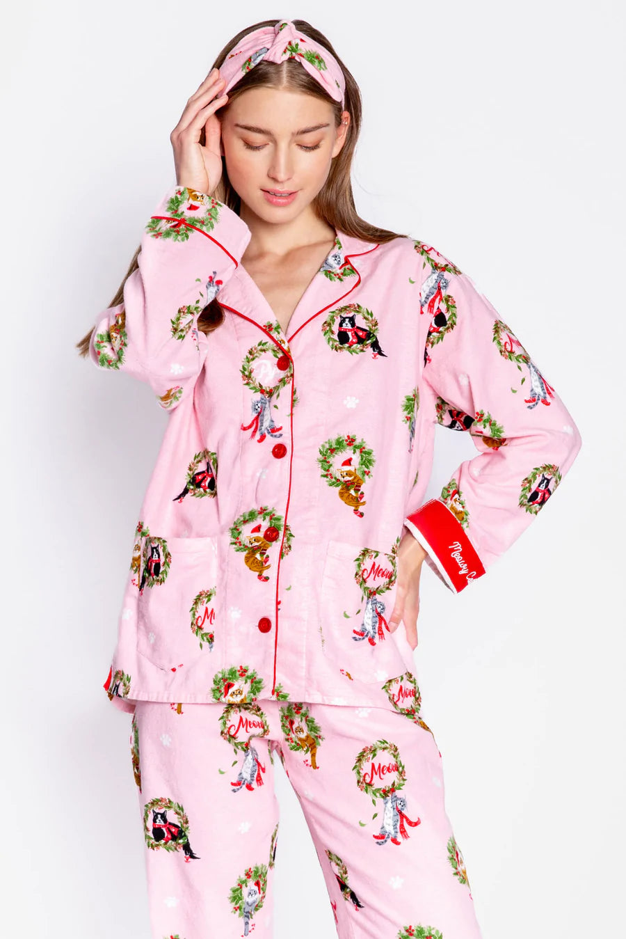 PJ Salvage Flannel Cats Pj Set - Blush