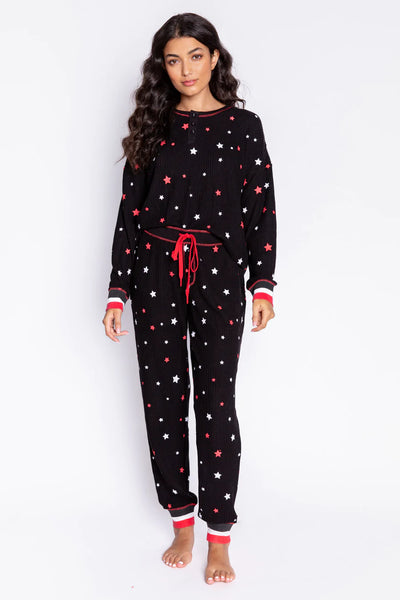 PJ Salvage Ski Jammie Classic Stars Pj Set - Black