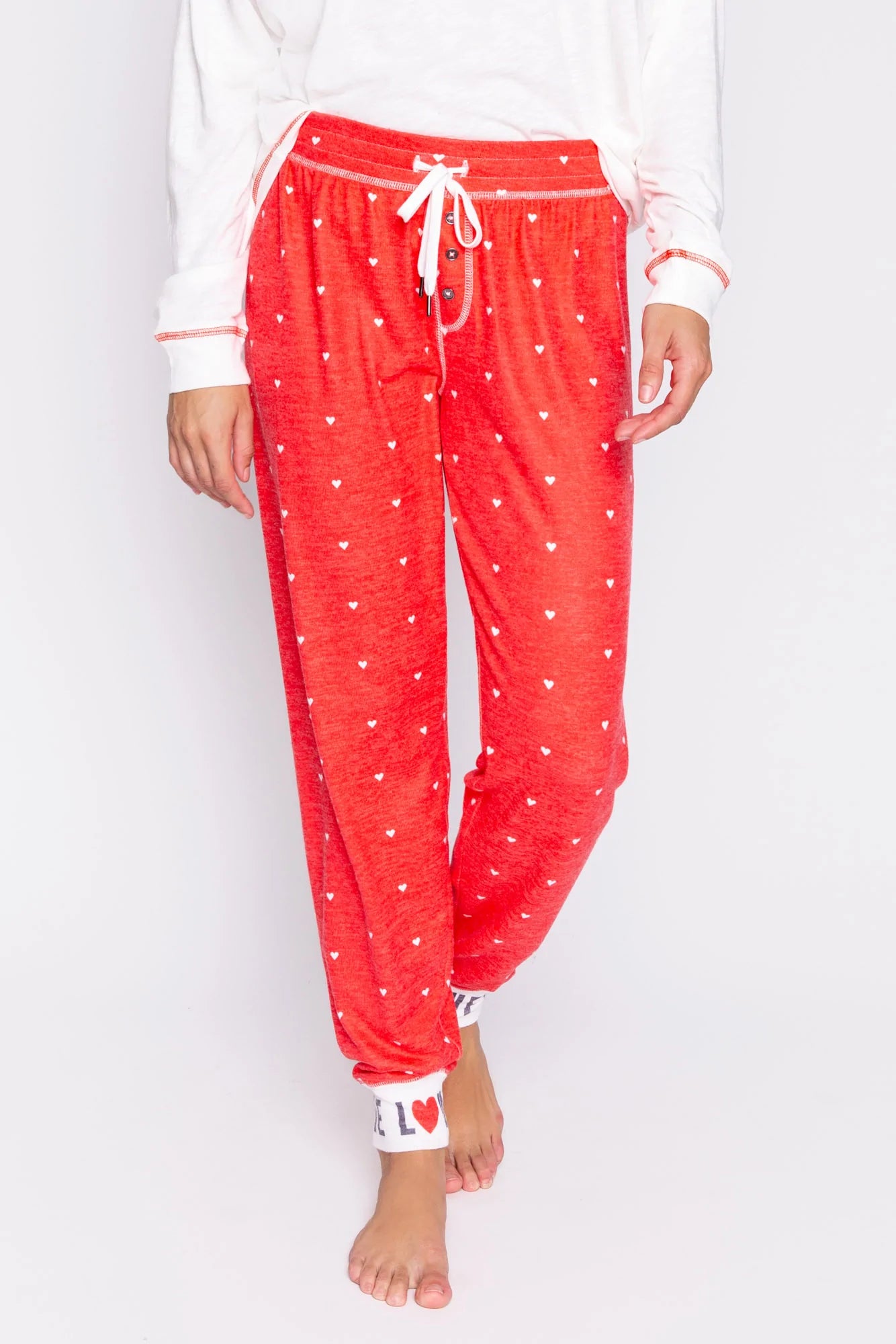 PJ Salvage Cozy In Love Hearts Pant - Cherry Red