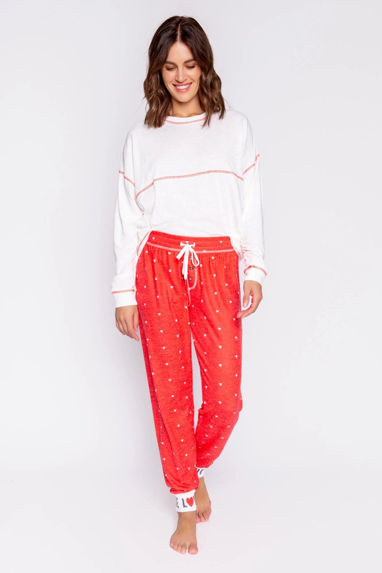 PJ Salvage Cozy In Love Hearts Pant - Cherry Red