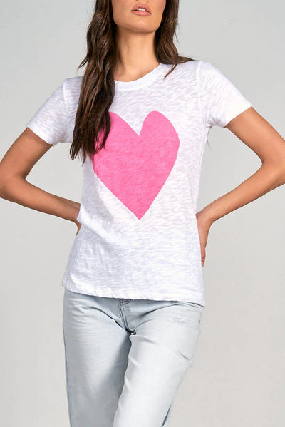 Elan Crewneck Tee w/ Pink Heart - White