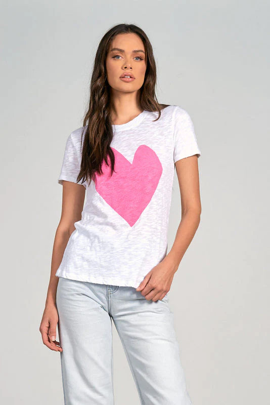 Elan Crewneck Tee w/ Pink Heart - White