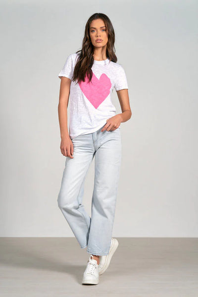 Elan Crewneck Tee w/ Pink Heart - White