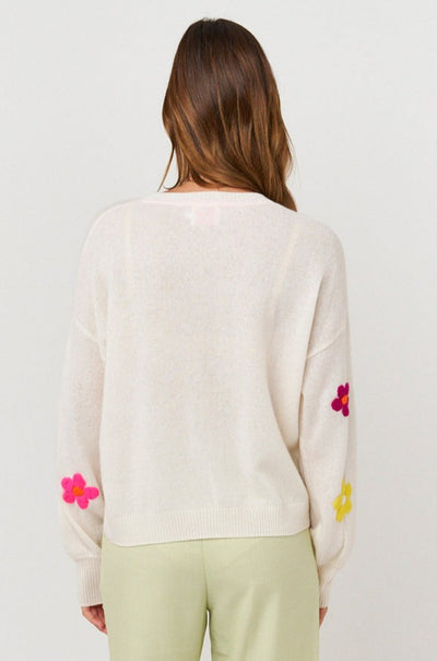 Brodie Polly Floral Crew Top - White/Fox Glove