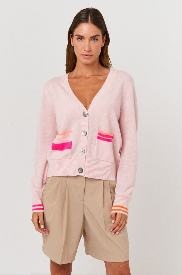 Brodie Elbow Patch Cardigan - Cherry/Neon Pink