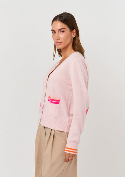 Brodie Elbow Patch Cardigan - Cherry/Neon Pink