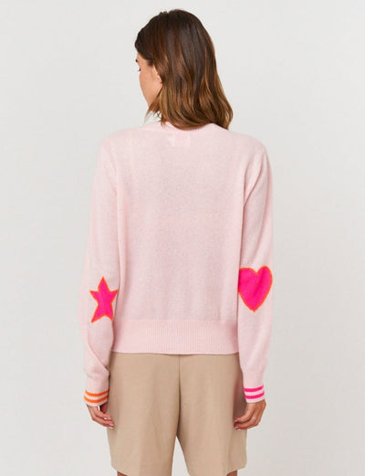 Brodie Elbow Patch Cardigan - Cherry/Neon Pink