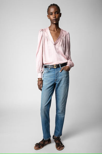 Zadig & Voltaire Telia Satin V Neck Blouse - Deep Parme Pink