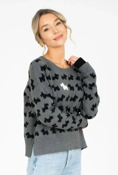 Sunshine Park Scotty Grey Dog Print Sweater