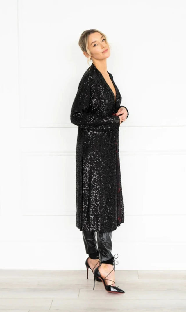 Sunshine Park Layla Black Sequins Long Cardigan