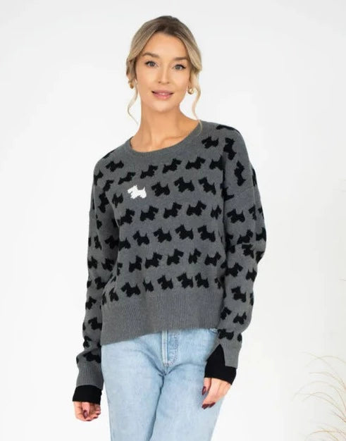 Sunshine Park Scotty Grey Dog Print Sweater