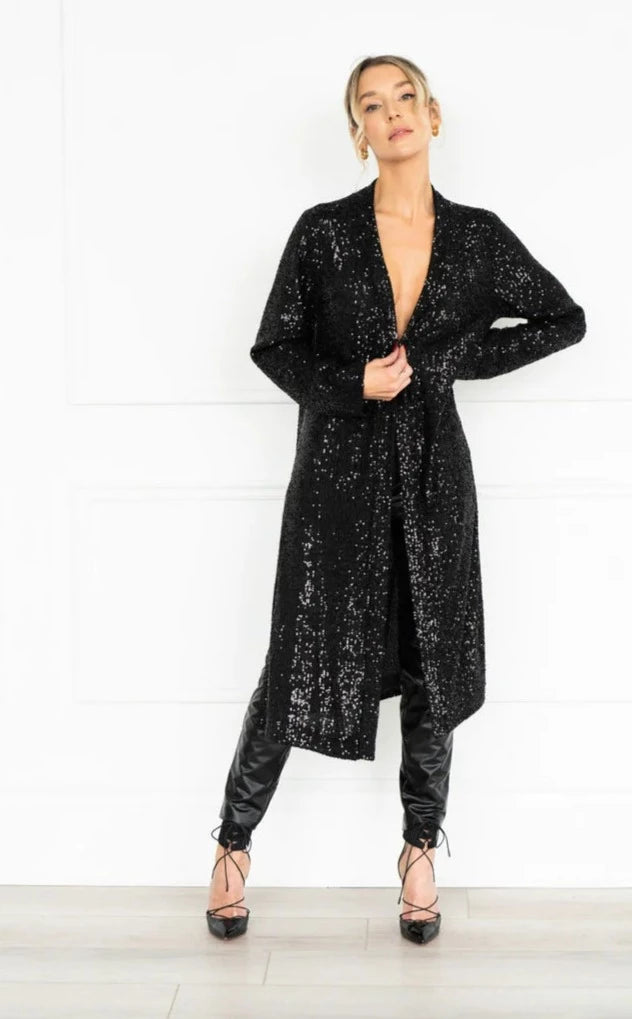 Sunshine Park Layla Black Sequins Long Cardigan