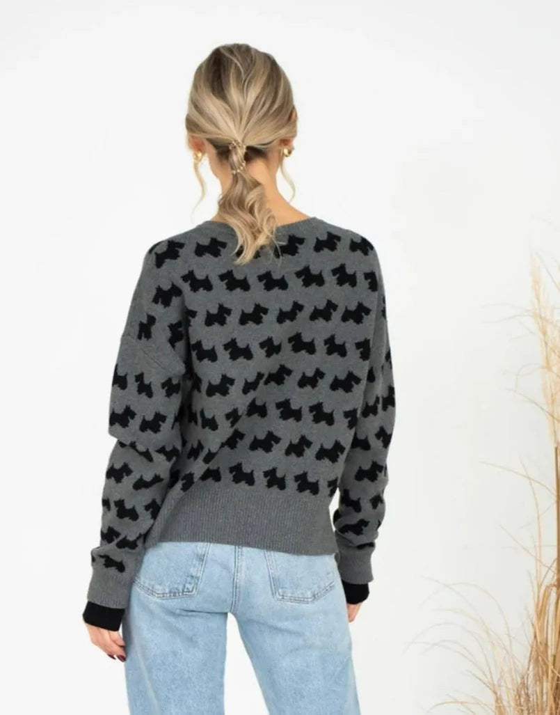 Sunshine Park Scotty Grey Dog Print Sweater