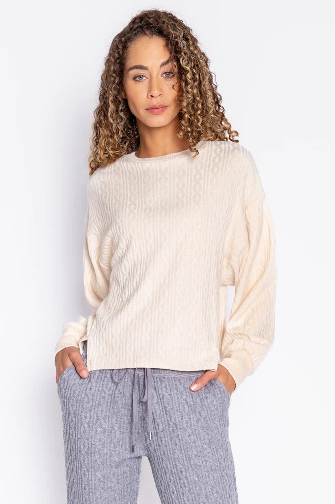 PJ Salvage The Tramway Cable Knit L/S Top - Oatmeal