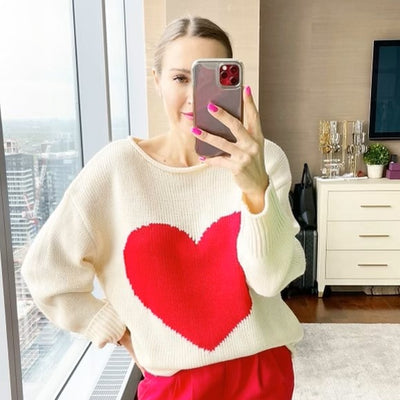 ELAN Fun Heart Knitted Sweater - Natural