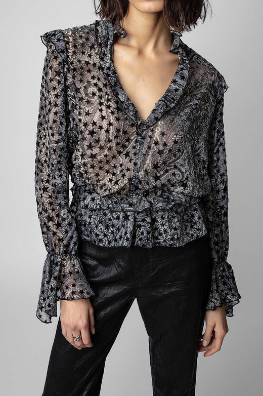 Zadig & Voltaire Tuya Burnout Stars Sheer Blouse - Black