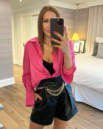 The Pink Door Faux Leather Shorts - Black