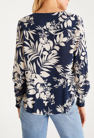 Z Supply Talia Abstract Leaf Blouse - Midnight Blue