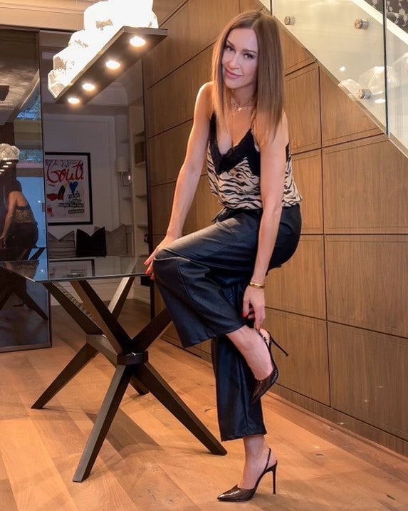 The Pink Door Faux Leather Wide Leg Pant Black
